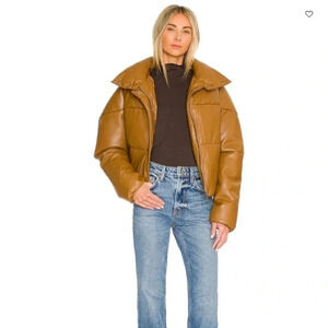 Free People Apparis Jemma Puffer Jacket Bomber Coat in Cognac Brown